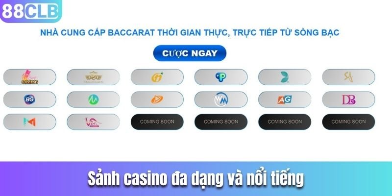 Sảnh casino đa dạng và nổi tiếng